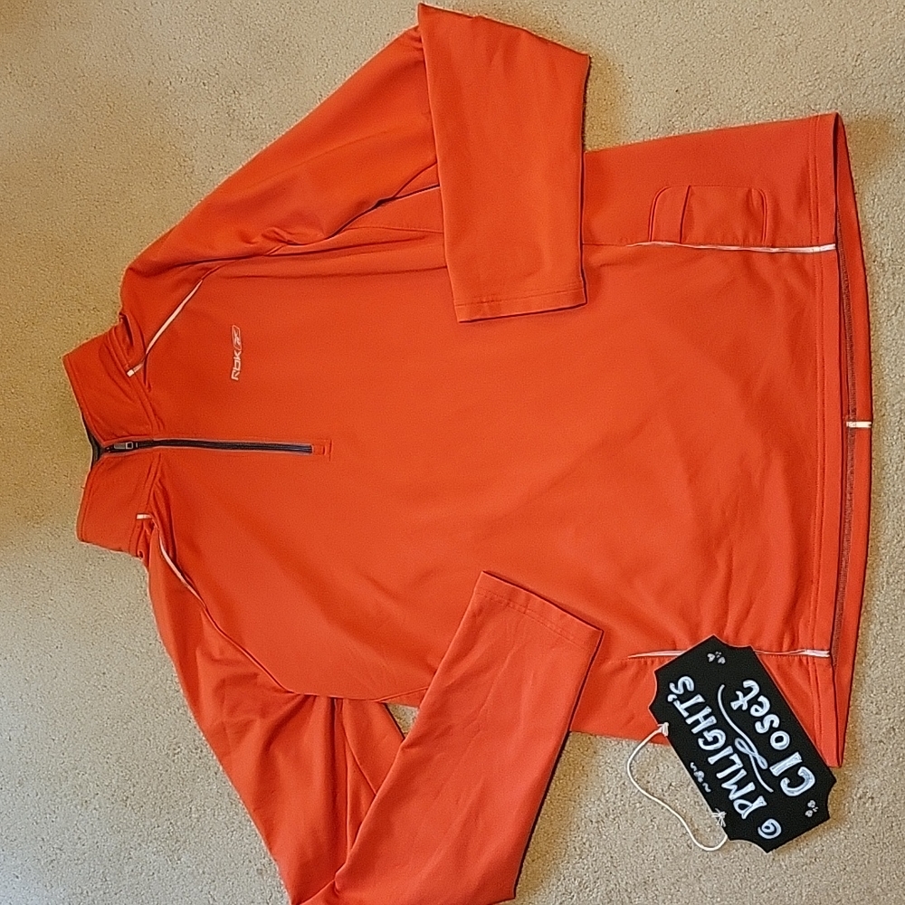 RBK Reebok Orange Athletic Jacket Large Pull Over
